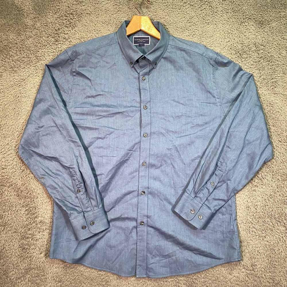Charles Tyrwhitt Blue Twill Slim Fit Button-Down Shirt Mens XL Long Sleeve